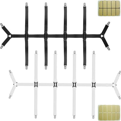 2 Pièces Attache Drap Housse Ajustable avec Clip Métallique, Tendeur Draps de Lit Élastique, Sangle Maintien Matelas Réglables, Pinces Coin Draps pour Fixer Literie, Housses de Canapé, Nappes, Coussin (1/4)