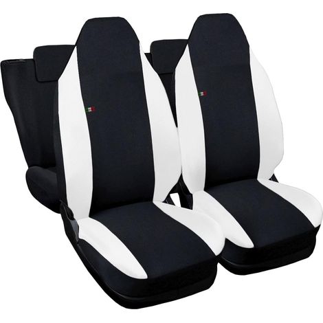 Lupex shop - Coprisedili Auto Compatibili per Aygo, Made In Italy, set di copri sedili anteriori e posteriori con copri poggiatesta incluso, tessuto poliestere, colore - Nero\Bianco