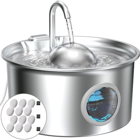 Fontaine à Eau pour Chat INOX: Fontaine Eau Chat Acier Inoxydable - Distributeur Eaus Chats Automatique - Distributeur Chiens Résistant aux éclaboussures - avec 6 Filtres + 3 Éponges (1/5)