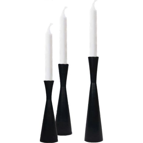 Lot de 3 bougeoirs coniques en métal noir, style vintage et moderne, pour centre de table, cheminée, mariage, fête, pendaison de crémaillère. (1/5)
