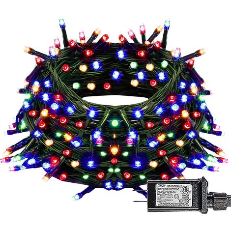 Guirlande lumineuse de Noël à 200 LED, 23 m (75 pi), étanche, fil vert, 8 modes d'éclairage, décorations de Noël vintage pour intérieur, extérieur, fête, cour, jardin (blanc) (1/5)