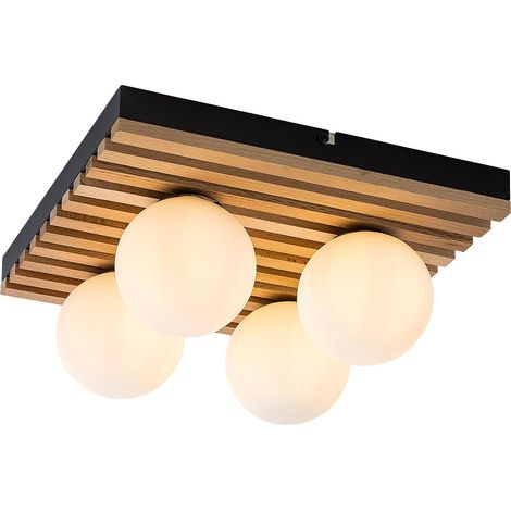 Plafonnier scandinave Noxelle 4x G9 noir bois verre blanc Rabalux (1/5)