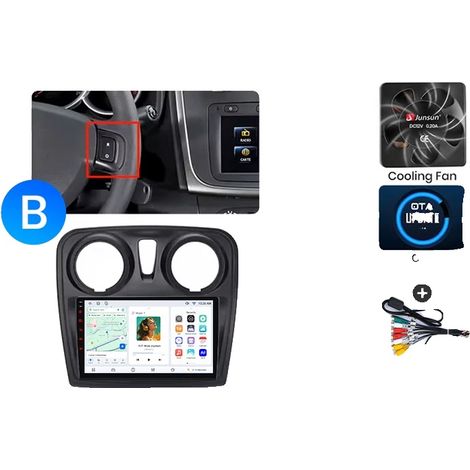 Lettore multimediale per auto, touchscreen, lettore audio, compatibile con Dacia / Renault Logan 2 e Sandero 2 (2012-2020), navigazione GPS Android con ventola di raffreddamento integrata, V7 (6GB-128 (1/2)