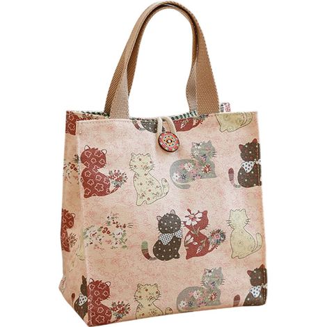 Sac à lunch - Sac à déjeuner - Sac de pique-nique - Sac à lunch en toile - Grande capacité - Chat - Sac à lunch - Sacs de courses - Sac à main - Sac à lunch portable - Rose - Petit (1/5)