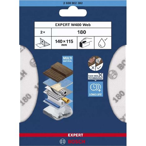Foglio abrasivo manuale EXPERT W480 FLEXI -WEB grana 180 2 pezzi 2608902382 BOSCH