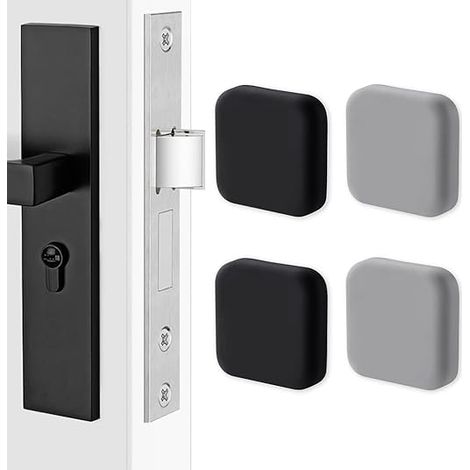 Ahlsen 4 x Protector de pared cuadrado de manijas de puerta de silicona Protector de pared silencioso para manijas, tope de puerta (negro x2, gris x2) (1/5)