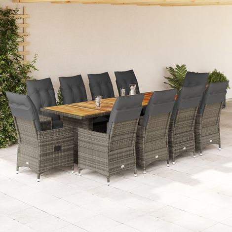 11-tlg. Garten-Bistro-Set mit Kissen Grau Poly Rattan (1/5)