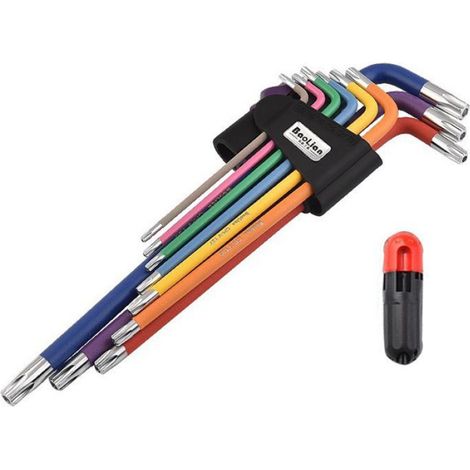 Jeu de 9 clés Allen Torx, acier chrome vanadium, bras long, extrémité sphérique, pour vélo et meubles (1/5)