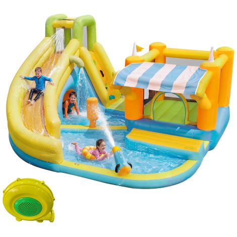 Kinder Hüpfburg Wasserpark Wasserrutsche Pool Aufblasbare Wasserspielburg Kinder Outdoor Garten Wasserspielplatz,mit Gebläse,Aufblasbare Größe: 433375165cm (1/5)