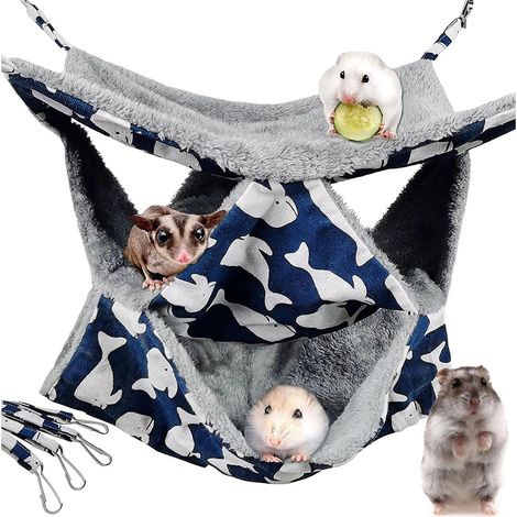 Hamac à 3 couches pour animaux de compagnie, lit suspendu doux pour petits animaux, lit superposé, lit superposé, jouet chaud pour chinchilla, cochon d'Inde, lapin, furet, rat, écureuil jouant (1/5)