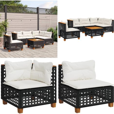 6-tlg. Garten-Sofagarnitur mit Kissen Schwarz Poly Rattan - Gartenmöbel Set - PE-Rattan Möbel - Outdoor Sofa - Esstisch - Lounge Garnitur - Home & Living (1/5)