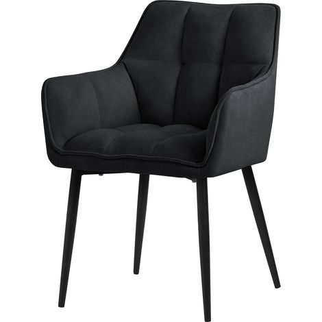 ML-Design Silla de Comedor de Rizo con Respaldo y Reposabrazos Asiento Negro con Tapizado Grueso y Patas de Metal Sillón Diseño Ergonómico Moderno para Salón, Escritorio o Cocina