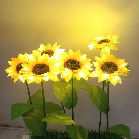 Solar Sunflower Lights, 2 Pack, Intelligent Light Control, Outdoor, Waterproof, Garden Landscape Stake (3 Sunflowers) (1/5)