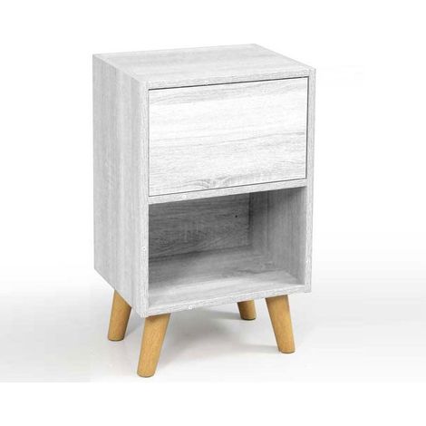 Weißer Schlafzimmer-Nachttisch mit hohen Füßen Zwei Fächer cm 40 x 30 x 65 h
