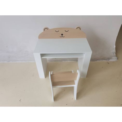Bureau et Chaise pour Enfant 2 Pièces, Ensemble Table d'Activité avec Bibliothèque pour Dessin, Lecture et Jeux, Blanc (1/5)