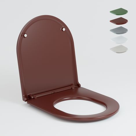 AquaWise Cuvette Toilette Forme D Siège de Toilette avec Frein de Chute et Charnière Réglable Fermeture en Douceur Duroplast Antibactérien Carmin (1/4)