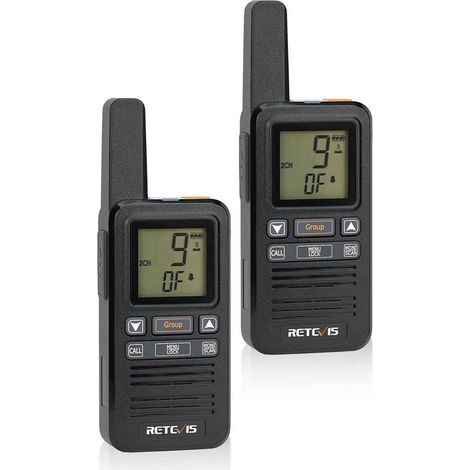 Talkie Walkie Mini, Rechargeable 1600mAh USB-C, Ecran LCD, Appel Groupe VOX Talkie-Walkie avec Oreillette pour Randonnée, Camping (2 Pcs, Noir) (1/5)