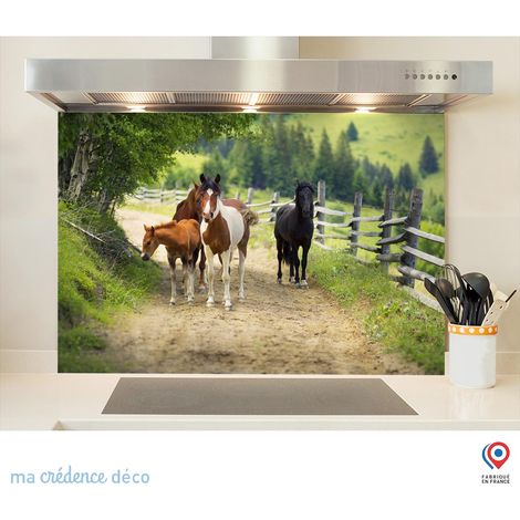 Fond de hotte : Chevaux et campagne - Verre trempé - 90 cm - 60 cm (1/5)