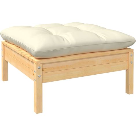 Repose-pied de jardin, Tabouret Pouf, Tabouret Bas avec coussin crème Bois de pin massif LKF30596 (1/5)
