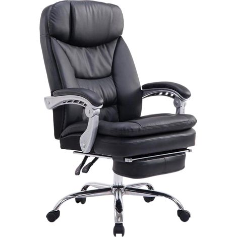 Fauteuil de bureau sur roulettes XL charge max 160 kg avec repose-pied ajustable en similicuir noir et métal 100006938