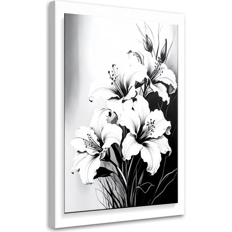 Stampe su Tela, Fiori in bianco e nero in una composizione botanica minimalista. - 20x30 (1/2)
