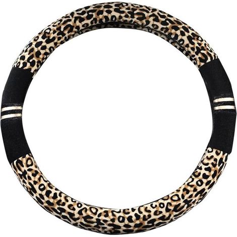 Funda suave para volante con estampado de leopardo,Funda calefactable para volante de coche,Funda de invierno para volante de mujer (1/5)
