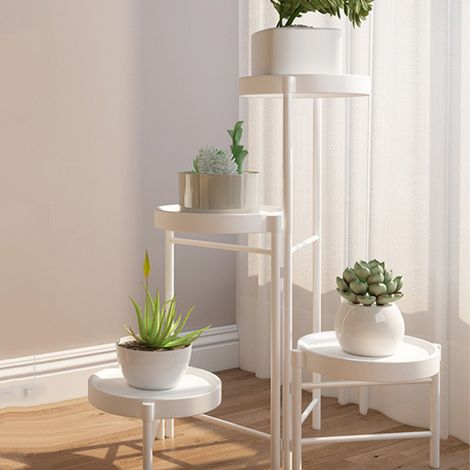 Support Plantes Intérieur Étagère 4 Niveaux Porte Plante Intérieur et Porte Plante Extérieur, Étagère Plante en Métal Blanc pour Petites Plantes, Supports de Pots de Fleurs pour Salon (1/5)