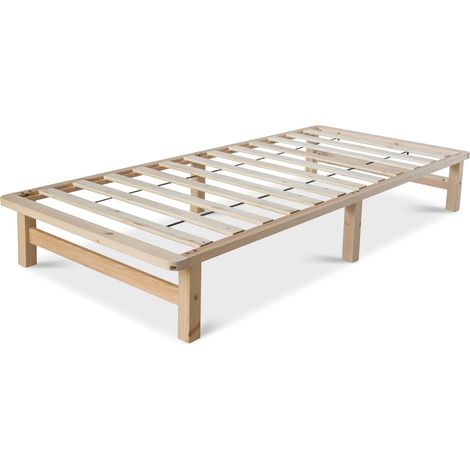 Estructura de cama de palets de madera maciza con somier de láminas 90x200cm LIT06189