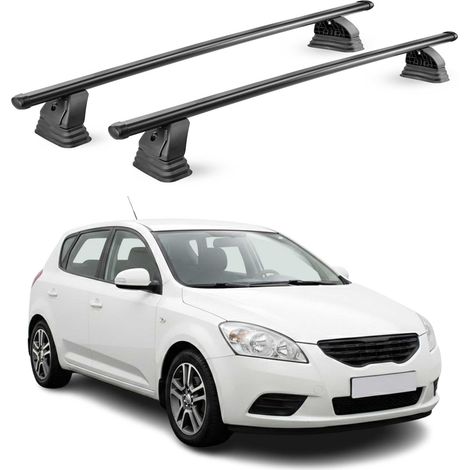 OMAC Barres de toit transversales en acier pour Kia Cee'd I 2006-2012 – TÜV / DIN 75302:2019 – Antivol inclus – Rainure en T (accessoires) – Charge max 75 kg – 2 barres – Noir (1/5)