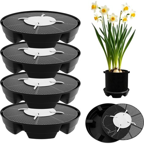 Lot de 4 Soucoupes en Tissu à Arrosage Automatique, Bases de Pot en Tissu à Arrosage Automatique, avec Trous Grille, Disques D'irrigation Ronds Corde Coton, pour Tentes de Culture (1/5)