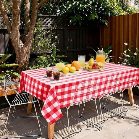Tischdecke kariert wetterfest abwaschbar 240x140 cm rot-weiß rechteckig