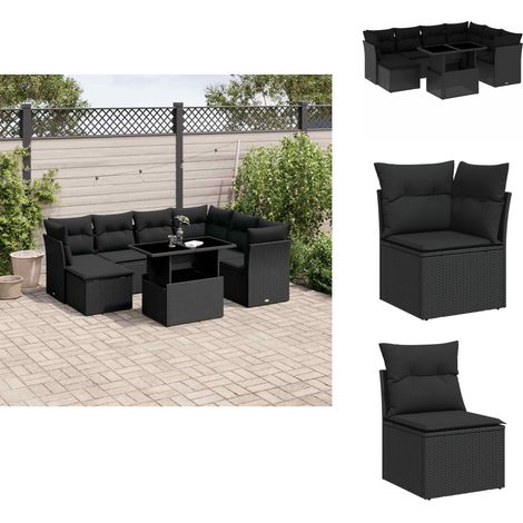 8-tlg. Garten-Sofagarnitur mit Kissen Schwarz Poly Rattan - Gartenmöbel Set - PE-Rattan Möbel - Outdoor Sofa - Gartenlounge - Terrassenmöbel (1/5)