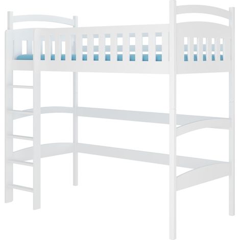 Lit enfant mezzanine bois de pin blanc 90x200 Mikola (1/5)
