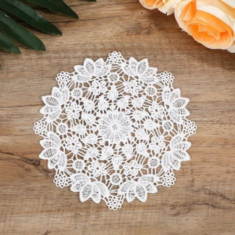 Tapetes blancos de ganchillo, Juego de 8, Hechos a mano, 155 cm, Manteles individuales de algodón vintage, Para mesas, cocina, comedor, fiestas (1/5)