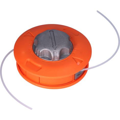 Tête universelle de débroussailleuse avec fil de coupe flexible et système d’alimentation par coup de tête, en ABS/orange et aluminium (1/5)