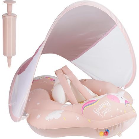 Babyschwimmring, Babypoolsitz mit abnehmbarem Sonnendach, aufblasbarer Schwimmring für Kinder, XL Babypool-Schwimmhilfe