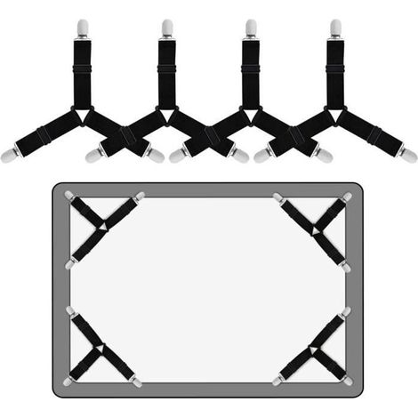 Attaches pour drap de lit - 4 PCS - Sangles élastiques triangulaires - Clips métalliques - Réglables - Noir-Ywey (1/4)