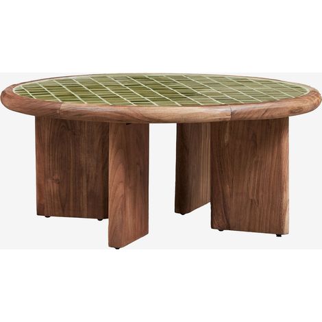 Tavolino da caffè rotondo Ø80 cm in legno di acacia e piastrelle Aitana SKLUM            