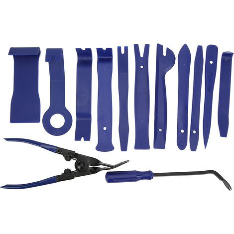 Kit d'outils de démontage de garnitures audio et intérieures de voiture en 13 pièces (bleu), avec sac en tissu Oxford, pièces de réparation automobile. (1/5)