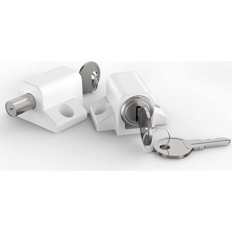 Verrou, lot de 2 verrous pour portes et fenêtres coulissantes, verrou à clé, verrou universel pour la maison, le bureau et la salle de classe (blanc) (1/5)