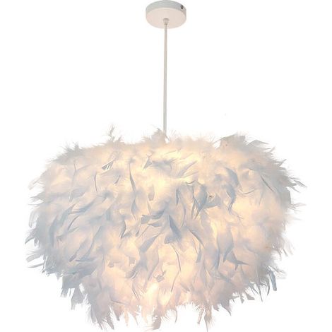 Suspension Luminaire Moderne Lustre Abat-jour en Plumes Blanches E27 Lampe Suspension pour Chambre Salon - Ø 28CM,T-Audace (1/5)