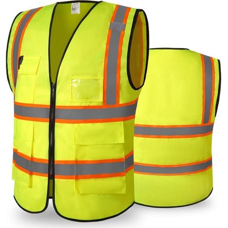 Gilet de sécurité haute visibilité jaune avec poches et fermeture éclair pour homme et femme (1/5)