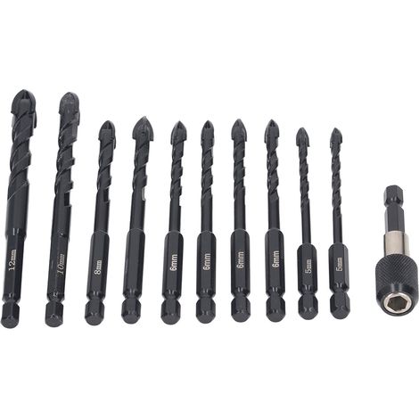 Set mit 11 Hartmetall-Betonbohrern 5-12 mm, Sechskantschaft, Kreuzdesign, für Fliesen, Ziegel, Glas und Mauerwerk. (1/5)
