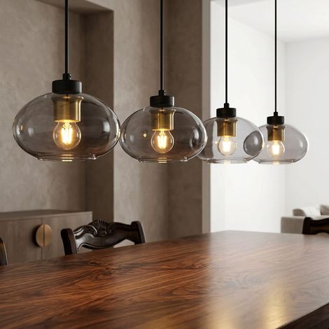LED Hängeleuchte Pendelleuchte Esszimmerlampe 4 flammig Schwarz Metall L 96 cm (1/5)