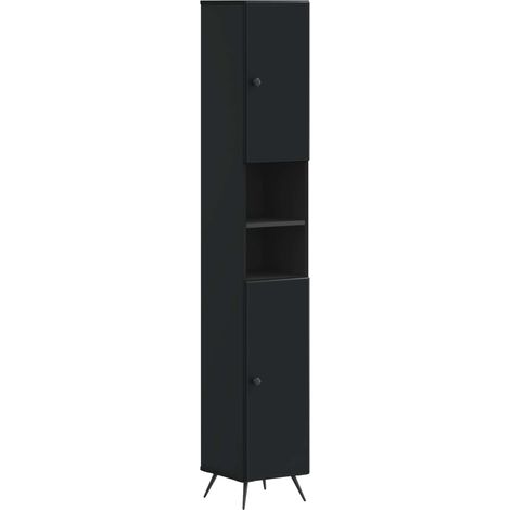 vidaXL Armadio da Bagno con Ripiano Aperto BREDA Nero 30 x 31 x 190 cm (1/5)