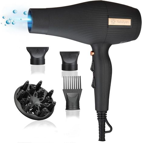 Hair Dryer with Diffuser, Ionic Hair Dryer, 2400W, with 2 Concentrator Tips, 1 Diffuser, 1 Comb Tip for Home Salon (Black) (1/5)