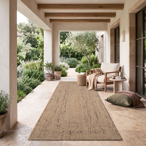 Paco Home Tappeto Cucina Da Esterno Balcone Boho Motivo Monocolore Lavabile In Lavatrice Beige Marrone Ocra 80x300 cm
