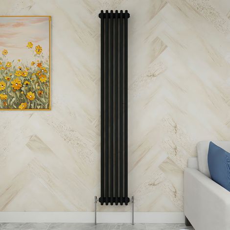 SKY Bathroom 1800x290mm 3 Column Radiator Vertical Black Traditional Column Radiator