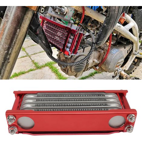 (À vendre avec la référence SKU1618220433111) Kit refroidisseur d'huile universel en aluminium à 4 rangées pour moto Honda Monkey 125-140 cm³, avec grand cache latéral, rouge - support plat - grand ca (1/5)