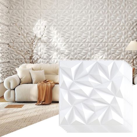 COSTWAY 20 Pezzi 3D Pannelli Murali 50 x 50 cm, Pannello da Parete 3D Diamante, Decorazione Interna da Parete in PVC, 5 m², per Soggiorno Camera da Letto (5㎡,Bianco) (1/5)